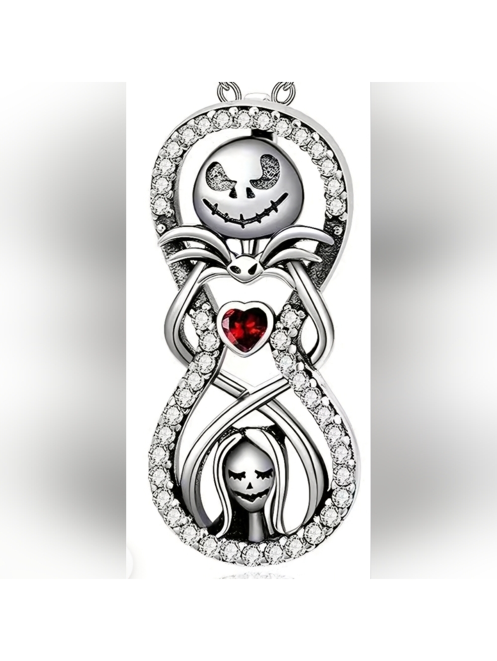 Jack Skellington Silver and Red Gemstone Pendant Necklace